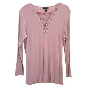 Jessica Simpson Mauve Lavender Knit Lace-Up Long Sleeve Top 1X
